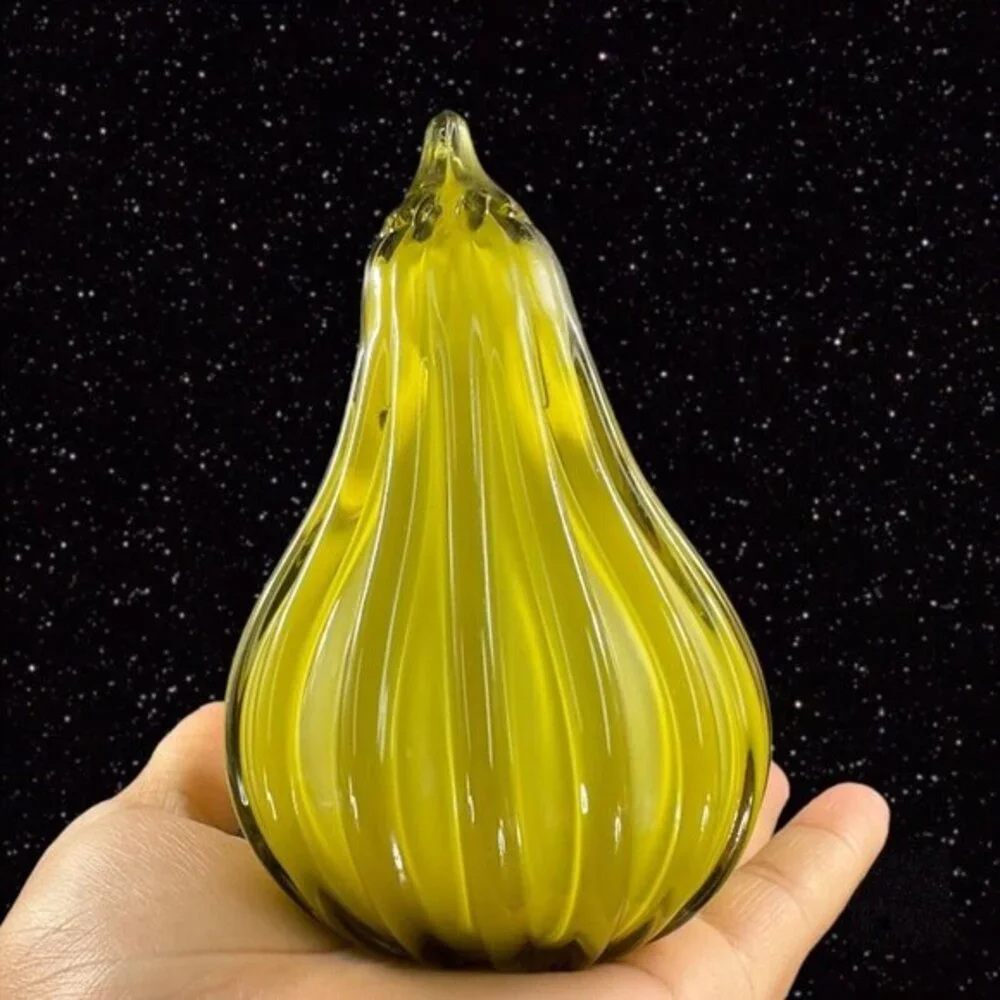 Studio Art Glass Pear Apple Fruit Green Cased Glass‎ Figurine Paperweight Figure